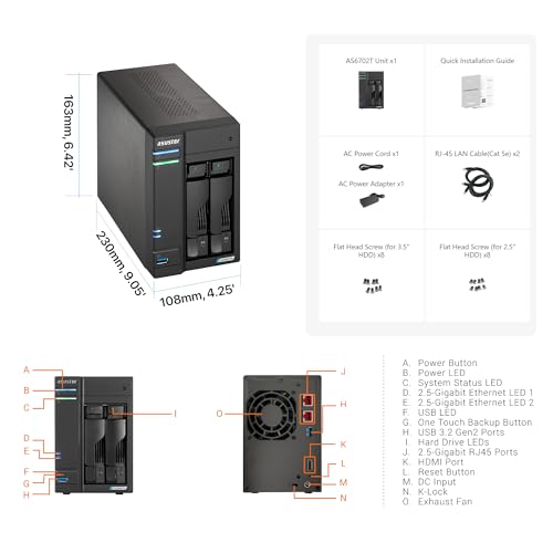 Asustor AS6702T 4 Bay NAS 3840x2160 2.0 GHz Quad-Core Network Attached Storage