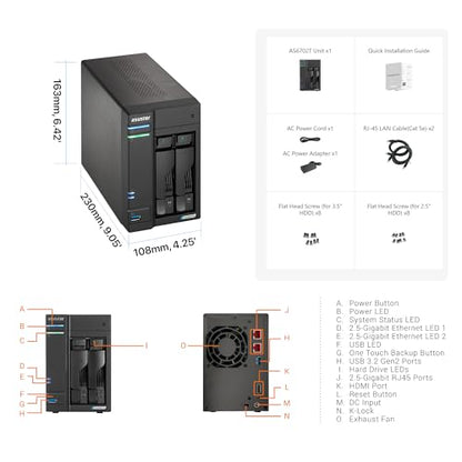 Asustor AS6702T 4 Bay NAS 3840x2160 2.0 GHz Quad-Core Network Attached Storage