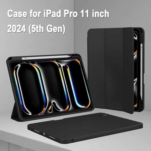 ZryXal iPad Pro 11-Inch Case (M5) 2025/M4 2024 Model Numbers: A3357, A3358, A3359, A2836, A2837, A3006 Trifold Stand Smart Cover, Solid Black