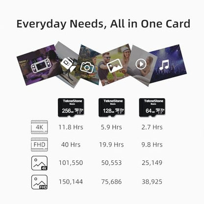 Teknostone 128GB TeknoBasic128 MicroSDXC Flash Memory Card C10 U3 V30 A1