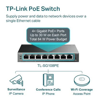 TP-Link 8-Port TL-SG108PE Ethernet Switch 1000Mbps PoE Managed