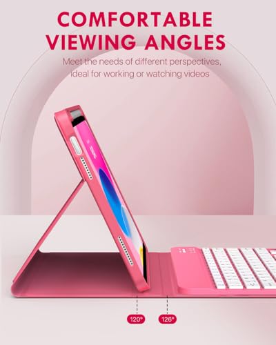 MoKo 11 Inch iPad 11th Gen Case with Keyboard and Pencil Holder, Bluetooth, Mechanical, QWERTY Layout, Pink