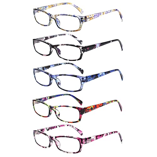 VIDEBLA 5 Count Reading Glasses 54mm Lens Width Polycarbonate Adjustable Full Rim Floral Rectangular