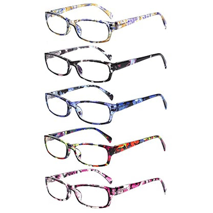 VIDEBLA 5 Count Reading Glasses 54mm Lens Width Polycarbonate Adjustable Full Rim Floral Rectangular