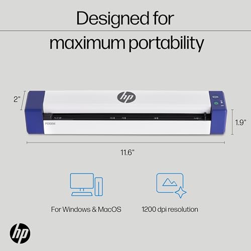 HP PS100W Portable Document Scanner - Wi-Fi, 300 DPI - Compact Document Scanner