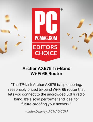 TP-Link AXE5400 Tri-Band WiFi 6E Router (Archer AXE75) - 5400 Mbps - Tri-Band - 8 Antennas - 5 Ports - Wi-Fi 802.11ax