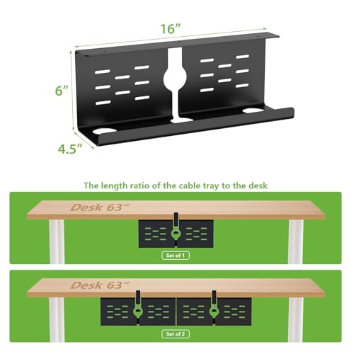 KEEGH 16" L x 4.5" W x 6" H Desk Cable Management Tray, Mounting Options, Black