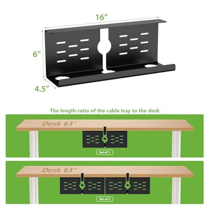 KEEGH 16" L x 4.5" W x 6" H Desk Cable Management Tray, Mounting Options, Black