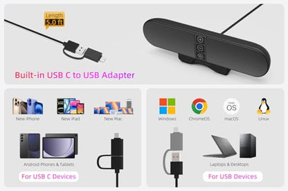 XKX 40mm XKX115A Stereo Computer Speakers, USB Compatible, Clip-On Mount, Plastic Enclosure