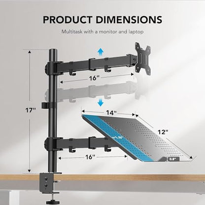 HUANUO 32 Inch Monitor and 17 Inch Laptop Adjustable Mount, HNCM2, Tabletop Mount, Articulating, Alloy Steel, Black