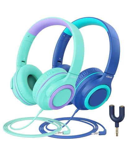 iClever HS22 Wired Headphones, 40mm Drivers, 3.5mm Jack, Foldable, On-Ear, Stereo, 2 Pack