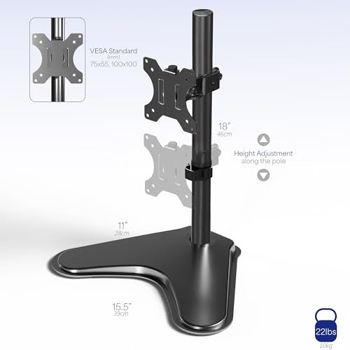 VIVO Height-Adjustable Single Monitor Desk Stand, Fits Monitors 13" to 38", VESA Compatible, Black, STAND-V001H