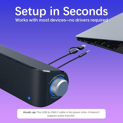 Nylavee 16in SK100 Stereo Soundbar with Bluetooth 5.0 and 3.5mm Aux Input