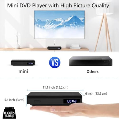 SHIWAKOTO Mini DVD Players for TV 1080P Resolution, HDMI/RCA/USB Connectivity, Multi-Format Support