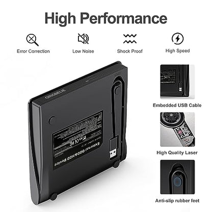 ORIGBELIE Portable External CD/DVD Drive BT524 USB 3.0 24x CD 8x DVD