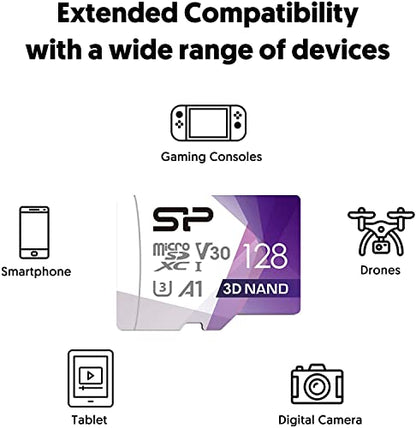 SP Silicon Power 128GB Micro SDXC Class 10 U3 Memory Card with 100MB/s Read Speed