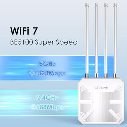 WAVLINK Dual-Band WiFi 7 BE5100 Outdoor Extender WL-WN573HBE2 5100 Mbps 300m RJ45