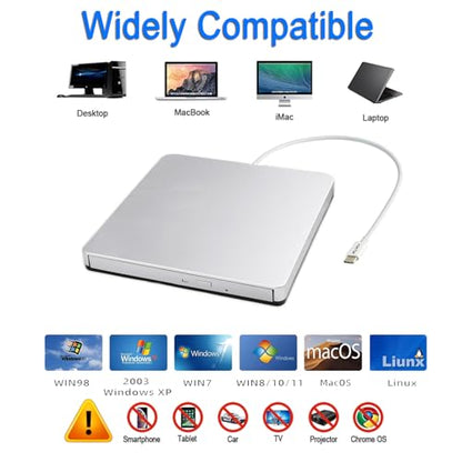 VikTck External USB 3.0 DVD CD Drive VT968, 5 Gbps Data Transfer Rate, USB-C, Optical Storage Burn Speed 24x, Read Speed 3.6 MB/s