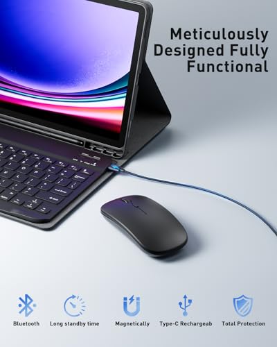 TUNKARMOR Compact Detachable Keyboard Case for Samsung Galaxy Tab A9+/A11+ Plus - Bluetooth, Auto Sleep/Wake Function, S Pen Holder, Black