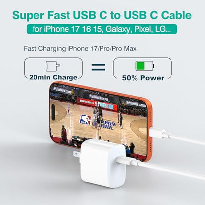 IFEART 6.6ft USB-C to USB-C Cable 60W 3A 480Mbps Male-to-Male