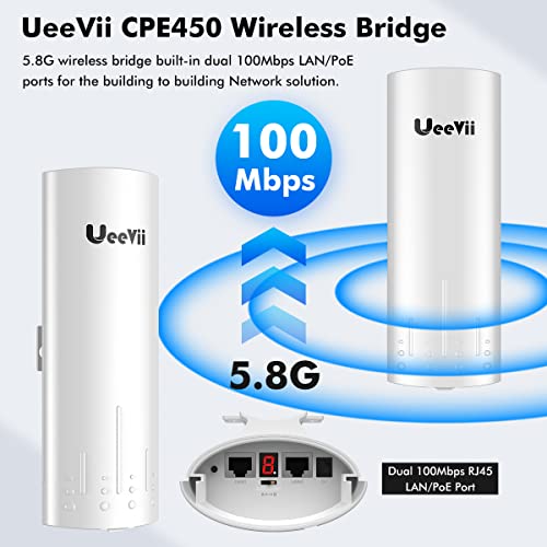 UeeVii CPE450 5.8GHz Wireless Bridge with 3Km Range and 100Mbps Ethernet Ports