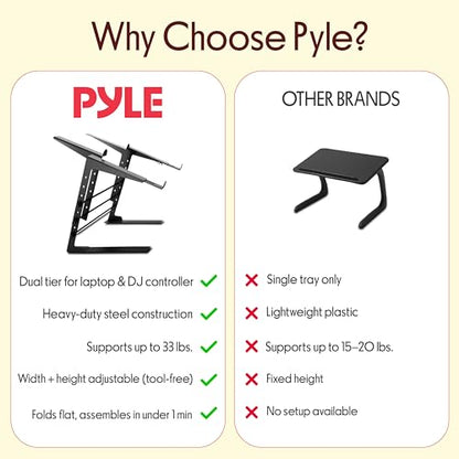 Pyle Portable Dual Laptop Stand PLPTS38 - Height Adjustable, Anti-Slip Features, Black