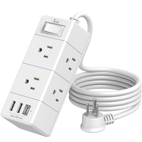 Tcstei 5 Feet Extension Cord PW-401A 6 AC Outlets 3 USB Ports