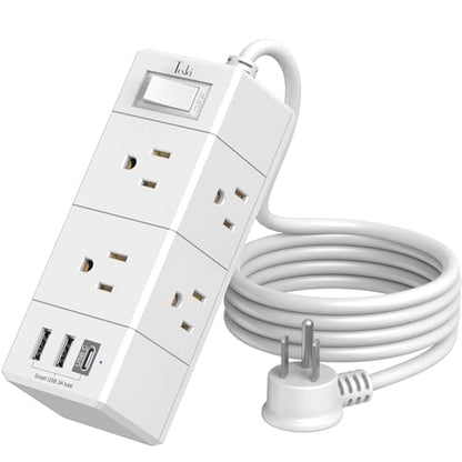 Tcstei 5 Feet Extension Cord PW-401A 6 AC Outlets 3 USB Ports