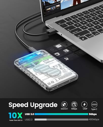 ORICO 2.5 Inch Hard Drive Enclosure USB 3.0 Type C Transparent Case for 6TB SATA SSD/HDD