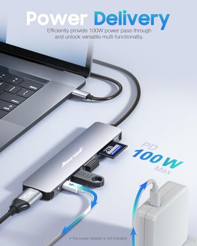 Hiearcool 7-in-1 USB-C Hub UCN3286 4K HDMI, 100W PD, USB 3.0, 5Gbps, Space Grey