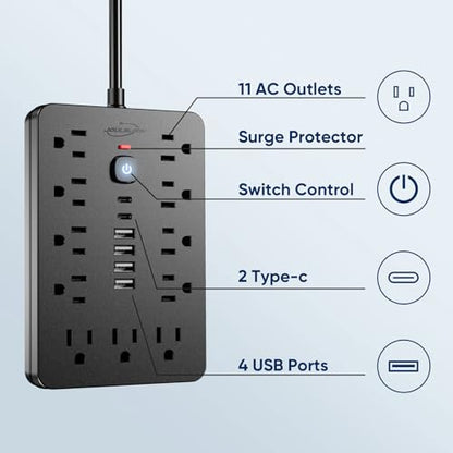 JouleLoom 6FT Power Strip TT-PS11 11 AC Outlets 6 USB Ports Surge Protection