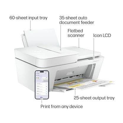HP DeskJet 4227e Inkjet Printer, Scanner, Copier, 4800 x 1200 DPI, Non-Duplex, 1 Tray