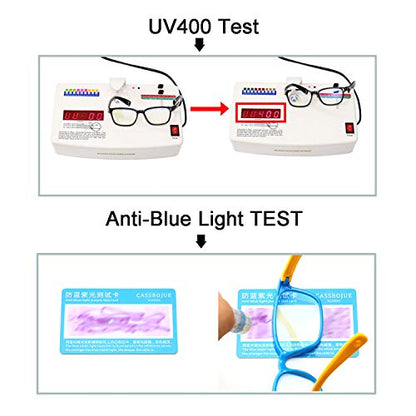 AHXLL Kids 2 Count Qsweet Blue Light Blocking Reading Glasses Transparent Purple and Pink