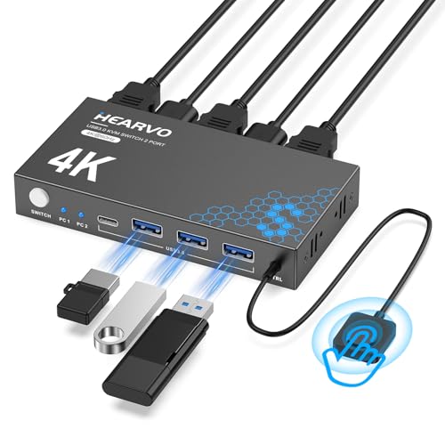 Hearvo 1 Monitor 2 Computers HDMI KVM Switch S7232H 4K@60Hz USB 3.0