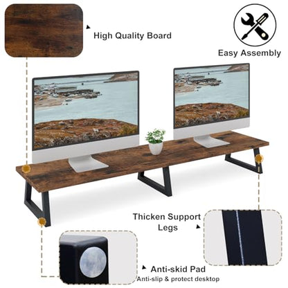 TEAMIX 42 inch DS100E Monitor Riser Stand Heavy-Duty Wood and Metal Ergonomic Desk Organizer
