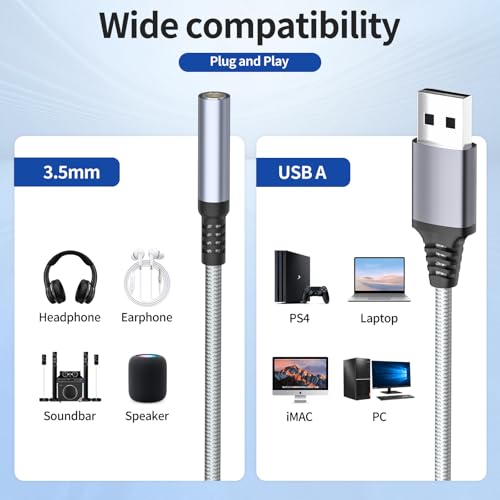 OITYEUF External Sound Card XYF16 USB to 3.5mm TRRS Stereo Adapter Compatible with Windows, Mac, Linux, iOS