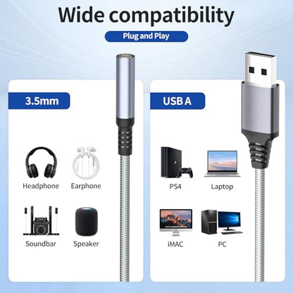 OITYEUF External Sound Card XYF16 USB to 3.5mm TRRS Stereo Adapter Compatible with Windows, Mac, Linux, iOS