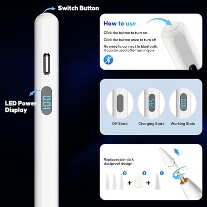 A-PCE iPad Stylus Pen SX029A White, Compatible with iPad 11/10/9/8/7/6th Gen, Air 5/4/3/M2/M3/M4, Pro 13/12.9/11, Mini 7/6/5th Gen