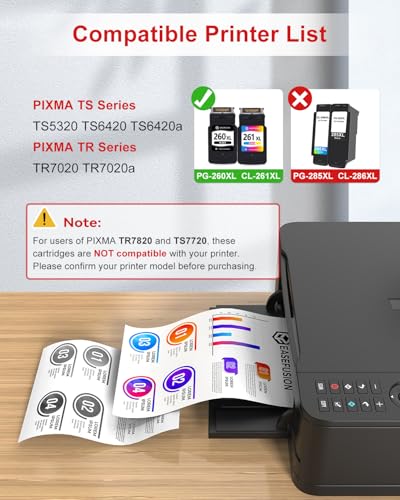 EaseFusion 260XL 261XL Ink Cartridges PG-260 CL-261 Compatible with Canon Pixma Printers, 400 Pages Yield, Water-Based Ink