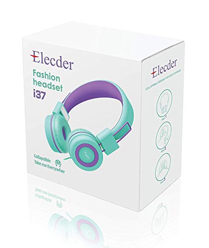 ELECDER i37 Kids Headphones - On-Ear, 3.5mm Jack, Adjustable, Foldable, Green