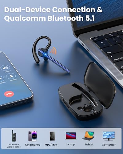 New Bee Bluetooth Headset V5.1 72H Talk Time Dual Microphone Wireless Earpiece with 500mAh Charging Case