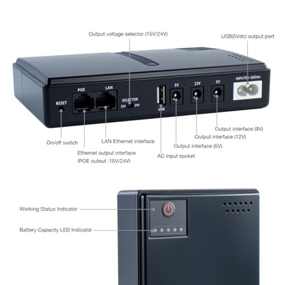 Hosyond Mini DC UPS Battery Backup Uninterruptible Power Supply 18W 5V/9V/12V/15V/24V