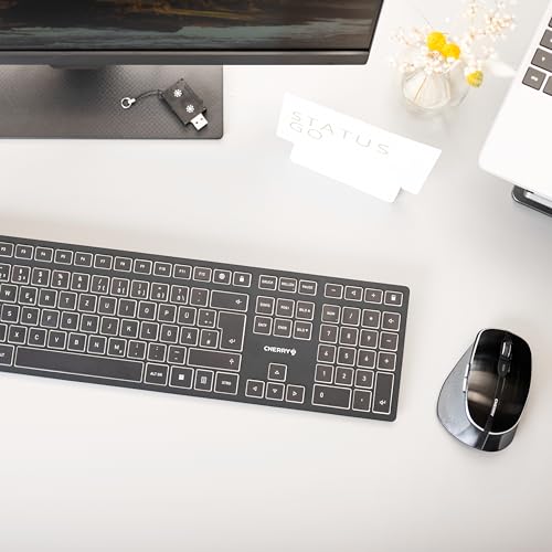 CHERRY DW 9500 Slim Wireless Keyboard and Mouse Set Bluetooth 2.4GHz Ergonomic Rechargeable QWERTY Black