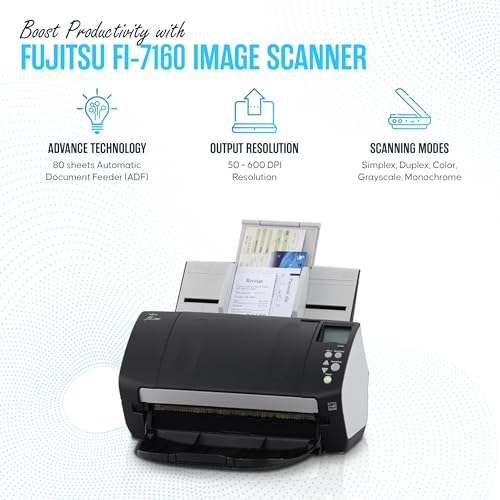 Fujitsu Fi-7160 Document Scanner 600 dpi 80-Sheet Capacity USB