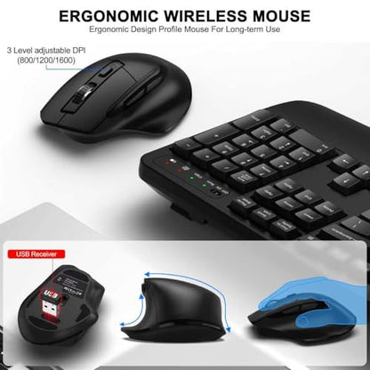 ULSOU Wireless Keyboard and Mouse Combo, Ergonomic Design, 2.4G Wireless, Black