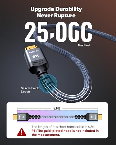Highwings 6.6FT HDMI Cable HW-8K-2M Ultra High Speed 48Gbps 8K@60Hz 4K@120Hz Male-to-Male