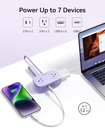 ORICO 4FT Purple AP3-4A2U1C-US 125 Volts Power Strip with 7 Outlets