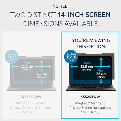 Kensington 14 inch K55254WW Removable Laptop Privacy Filter 16:10 Anti-Glare