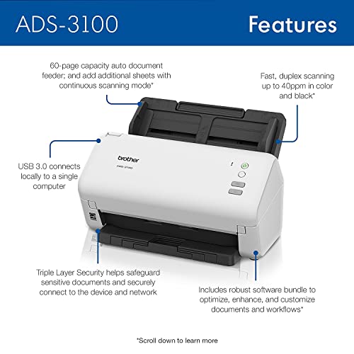 Brother ADS3100 Document Scanner USB 600x600 1W 48 Bit 60 Pages