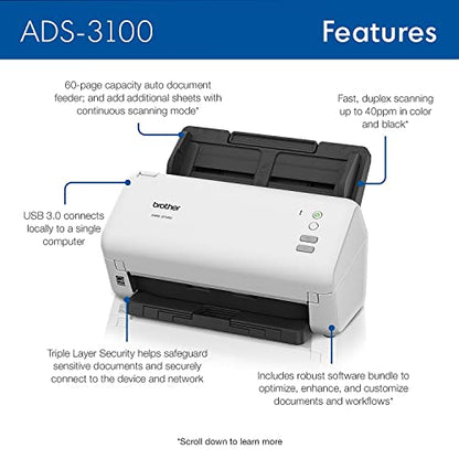 Brother ADS3100 Document Scanner USB 600x600 1W 48 Bit 60 Pages
